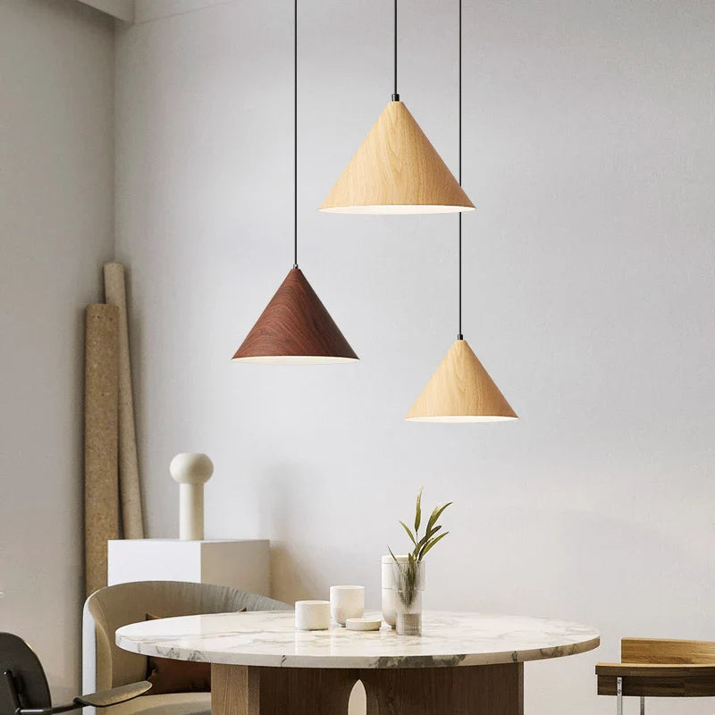 Creatieve nordische kroonluchter met houtnerf eenvoudig modern vintage
