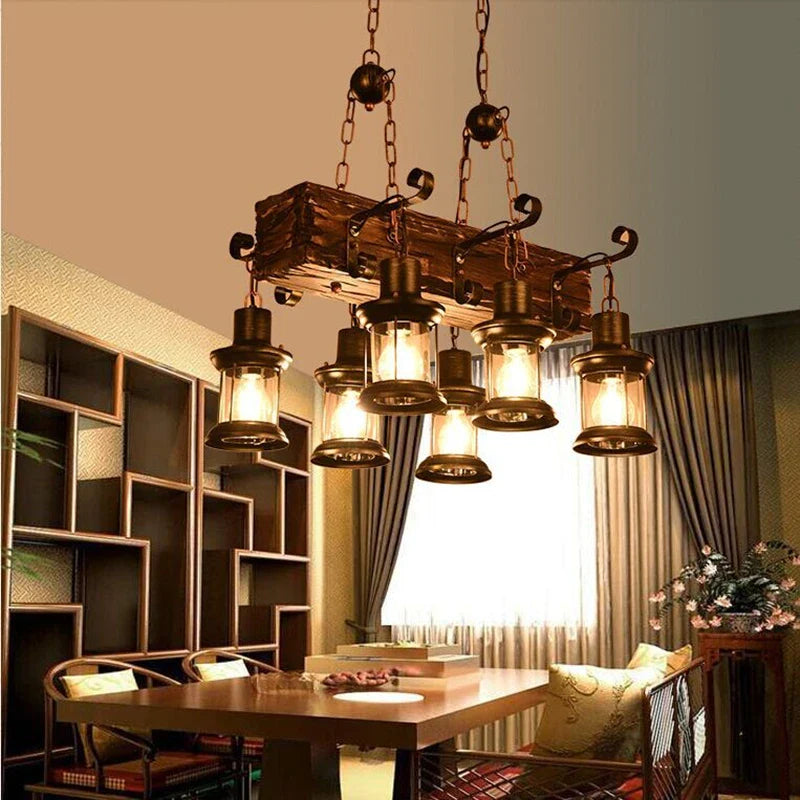 vintage led-kroonluchter van massief hout voor decoratieve loft