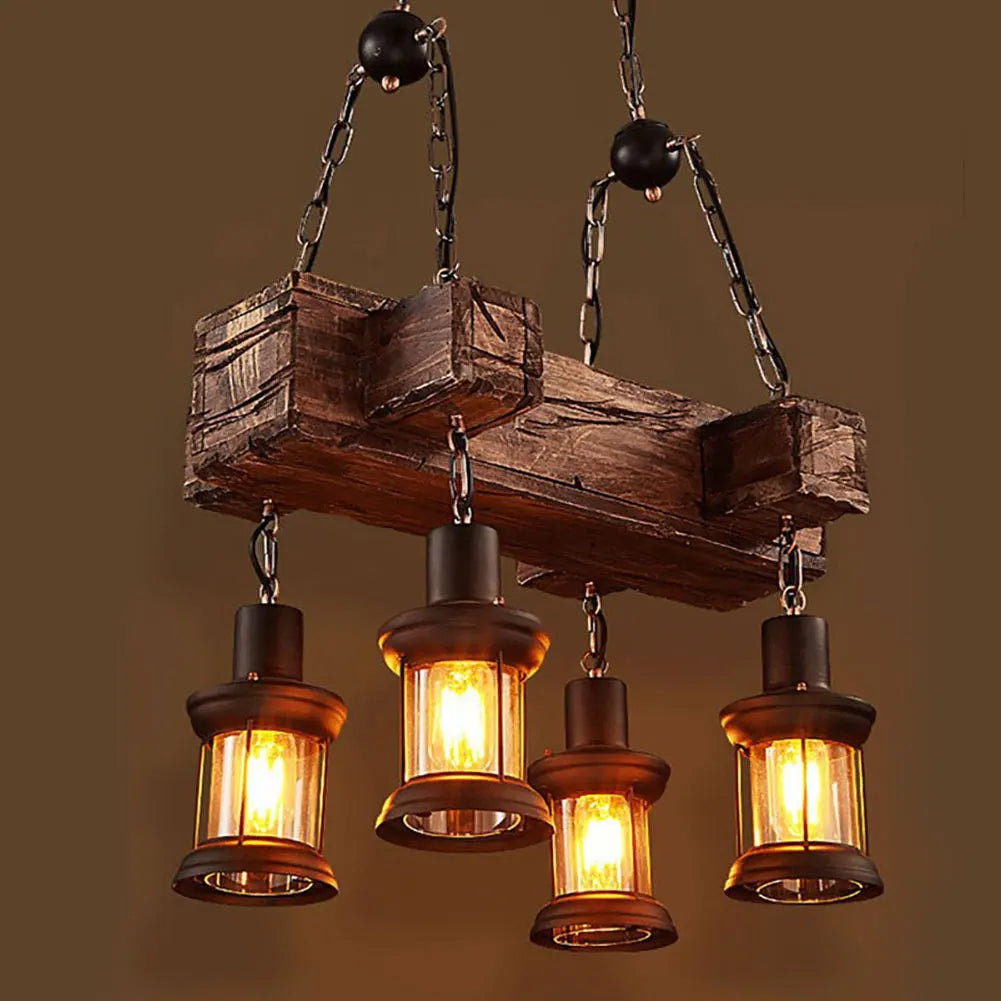 vintage oukaning 4-licht houten industriële hanglamp