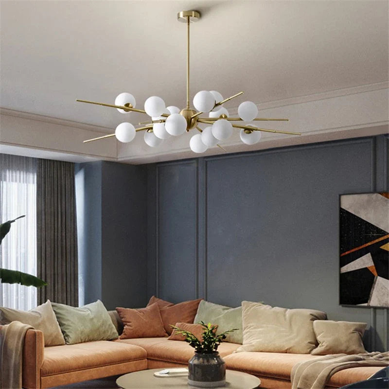 moderne led-kroonluchter met glazen bol in noordse stijl voor bar en café