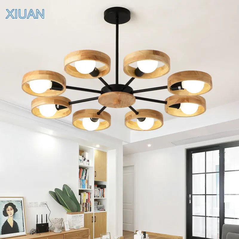 minimalistische Scandinavische kroonluchter met 360 graden rotatie creatieve houten hanglampen