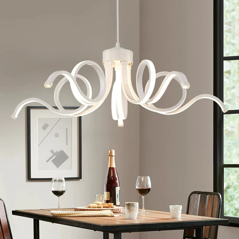 moderne hangende kroonluchter met afstandsbediening van aluminium en acryl, slimme verlichting