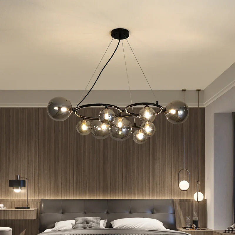 Moderne transparante glazen kroonluchter met verstelbare metalen kabel