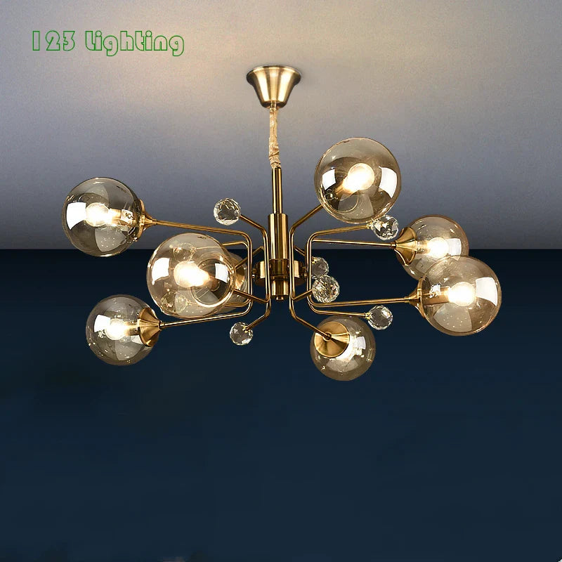 moderne transparante glazen kroonluchter met verstelbare verlichting en elegant design