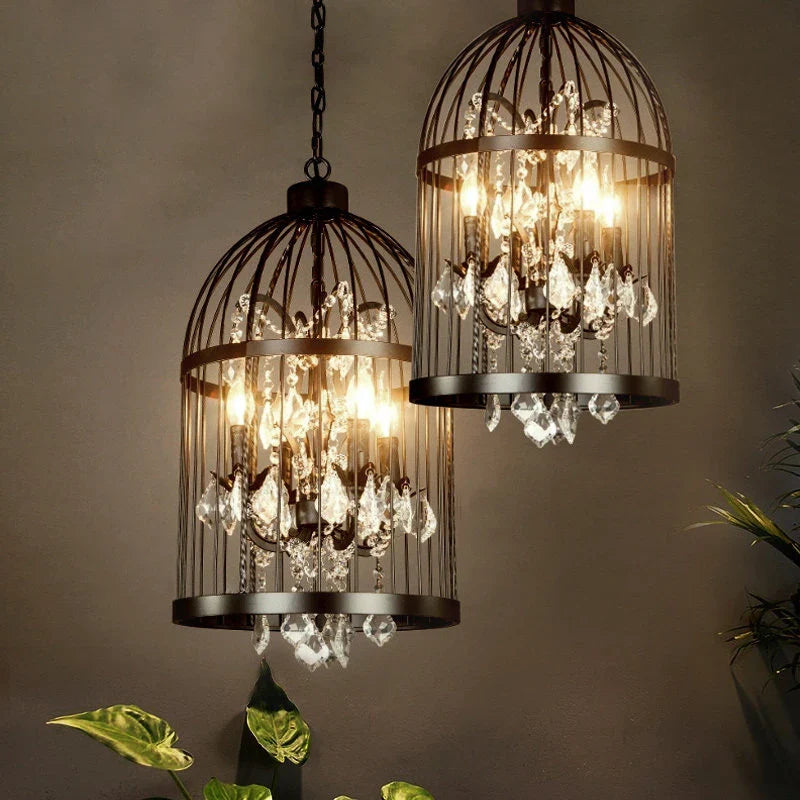 vintage vogelkooi kristallen hanglamp voor bars en restaurants