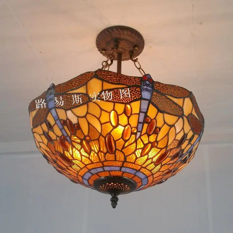 Europese libelle Tiffany-lampen kroonluchter met antiek nostalgisch licht