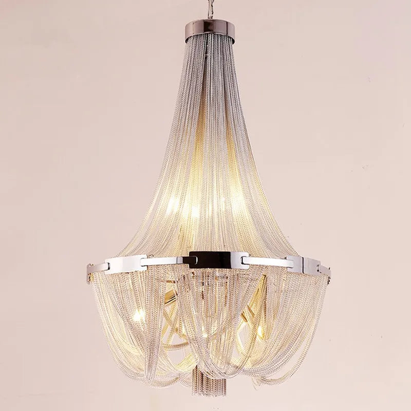hangende kroonluchter met pompon in zilverkleurig aluminium met led-verlichting