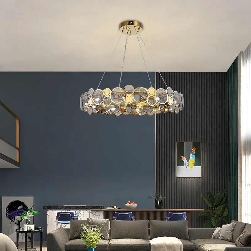 noordse luxe moderne ronde glazen led-kroonluchter