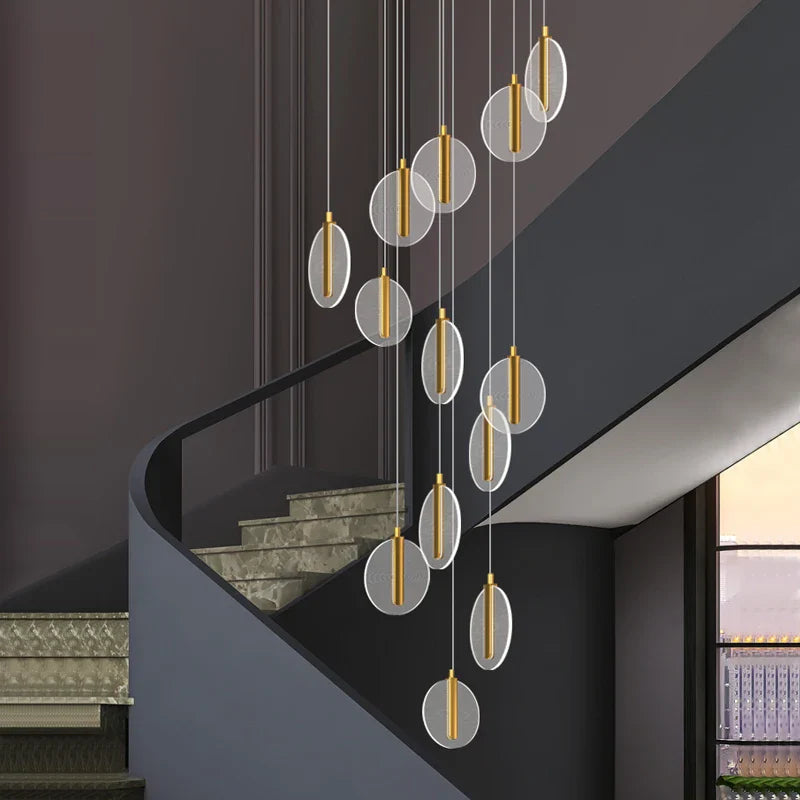 moderne led-kroonluchter voor wenteltrap met hoog plafond