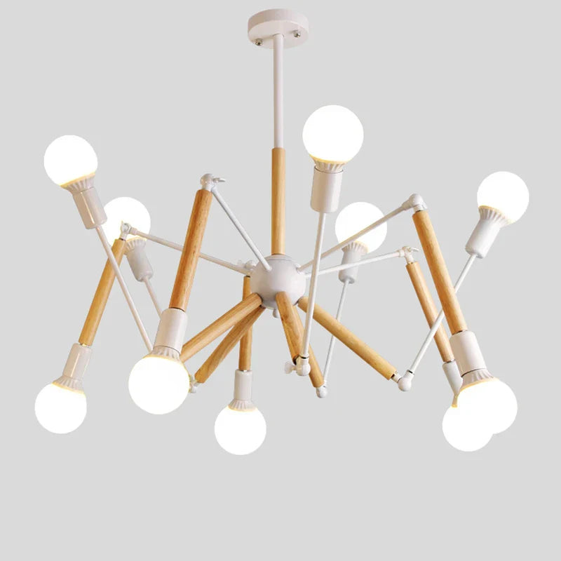 massief houten kroonluchter in moderne stijl, creatieve postmoderne spinnenlamp