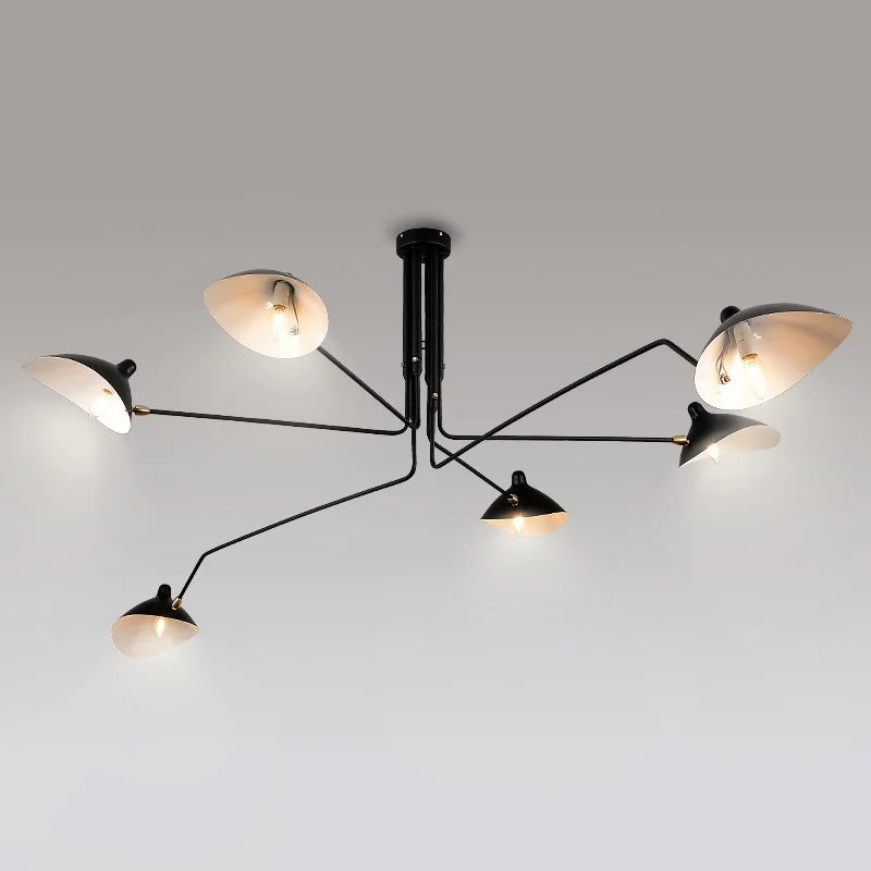nordieke vintage industriële spinnenkroonluchter van ijzer met led-verlichting