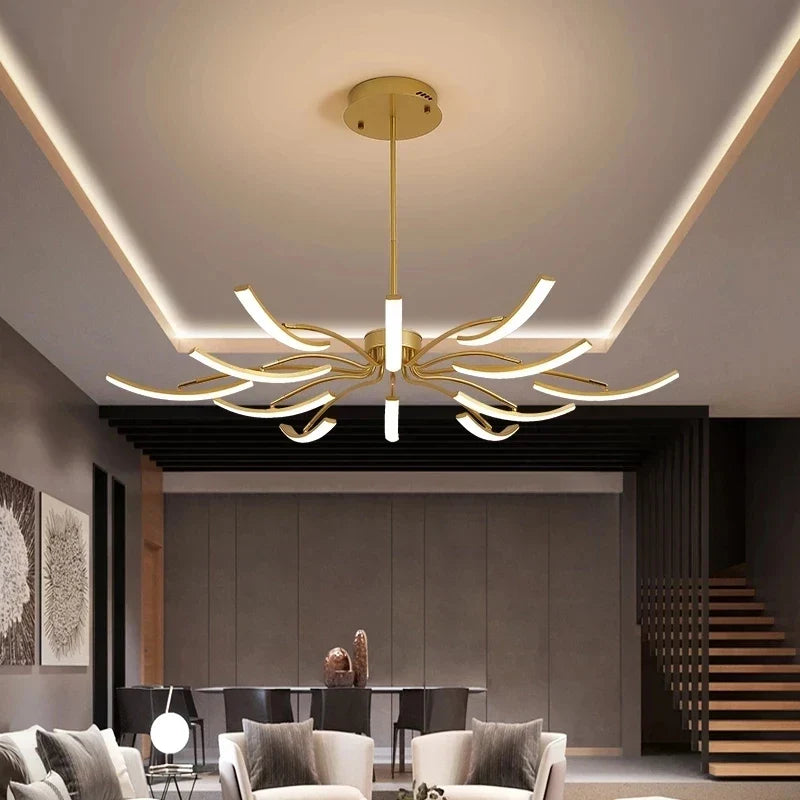 Zwarte metalen design kroonluchter met 6 lampen