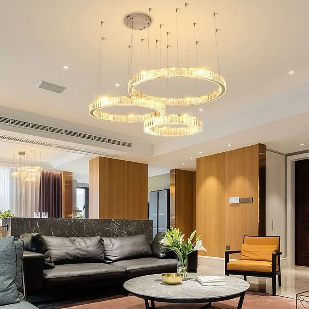 luxe moderne led-lampenkroonluchter in kristal en staal voor huis restaurant