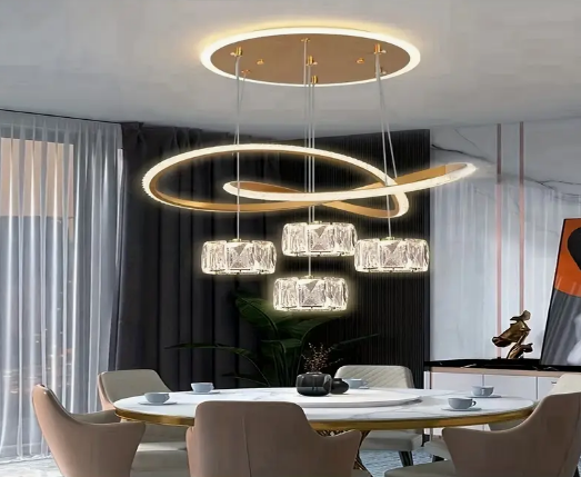 Moderne LED lamp, kristallen hanglamp met 4 dimbare koppen, semi-inbouwlamp met kleurverandering, inclusief montagehardware, voor eetkamer, slaapkamer, woonkamer, gang, voeding 110V-240V