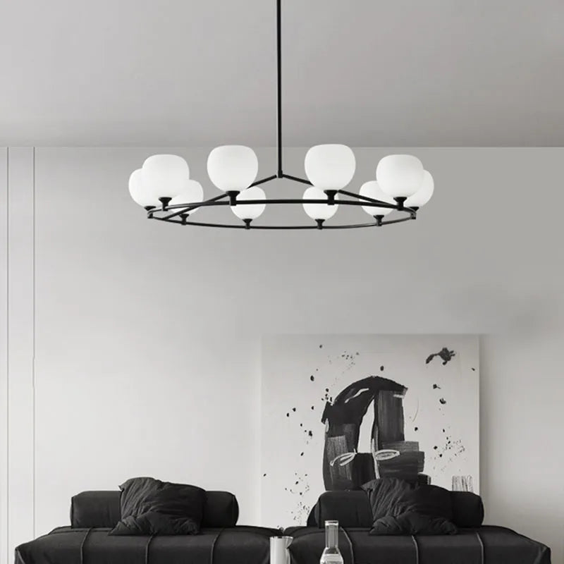 lampenkroonluchter met ringen en glazen lamp stijl 	 hoogte verstelbaar