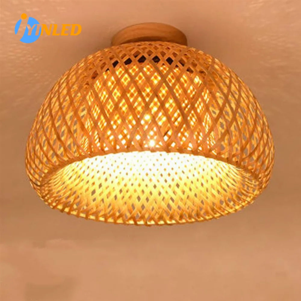 Elegant rustieke rotan en wilgen plafondlamp