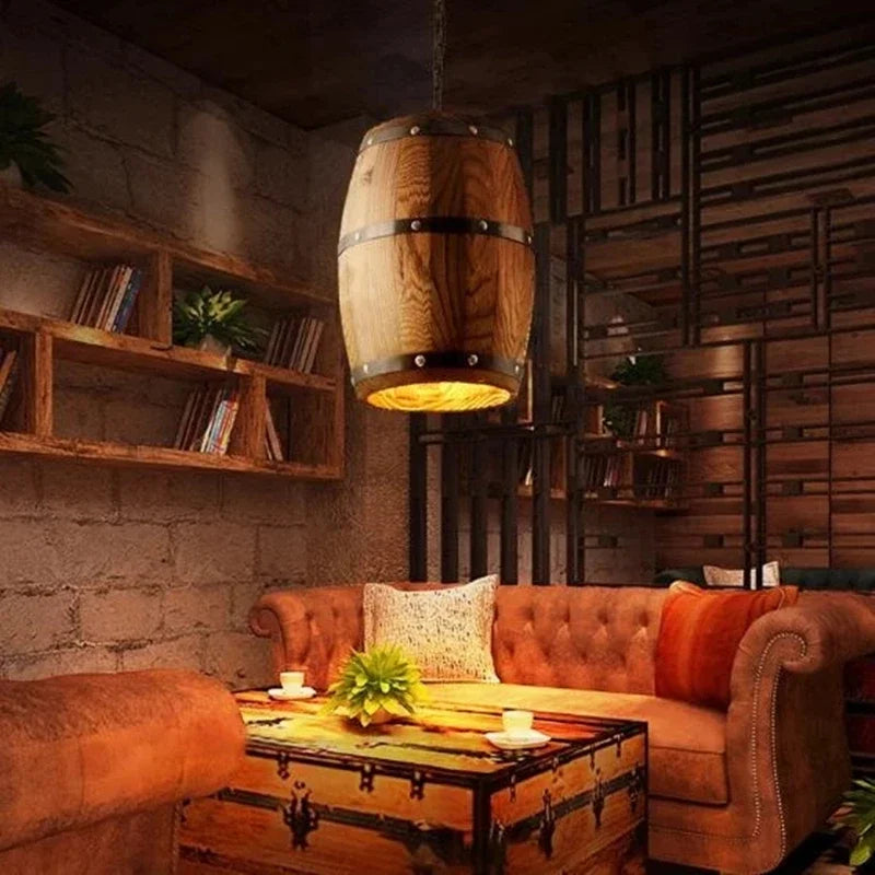 industrieel vintage houten kroonluchter voor bar- en cafédecoratie