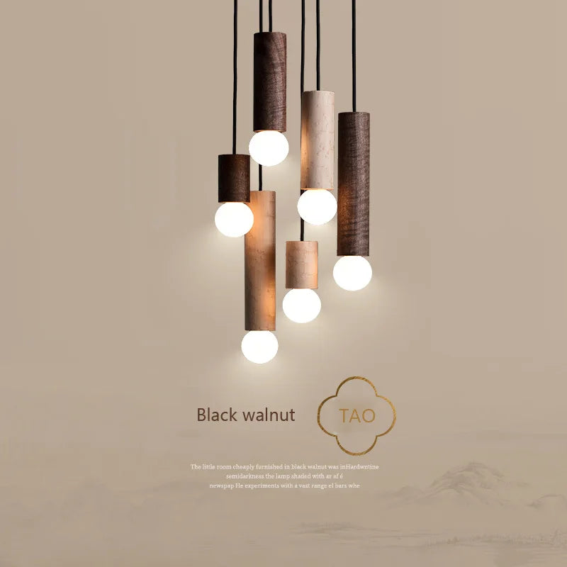 PHYVAL Scandinavische hanglamp zwarte walnoot Japanse eetkamerlamp Chinese kroonluchter enkele kop kleine hanglampen