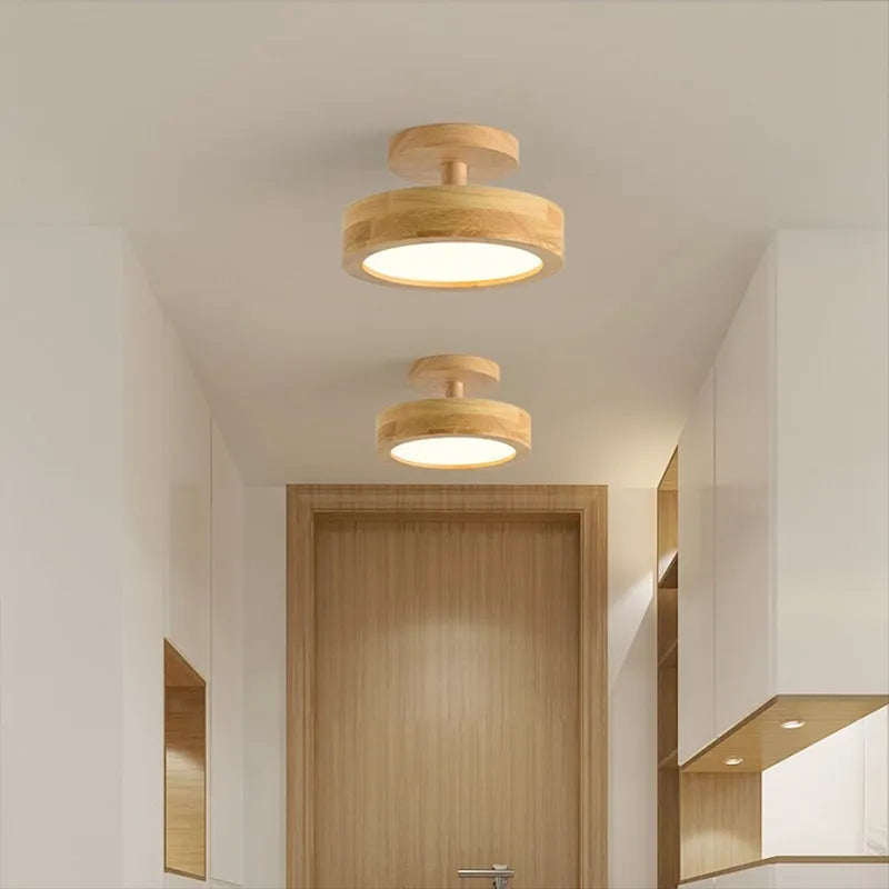 Ronde noordse houten LED-plafondlamp