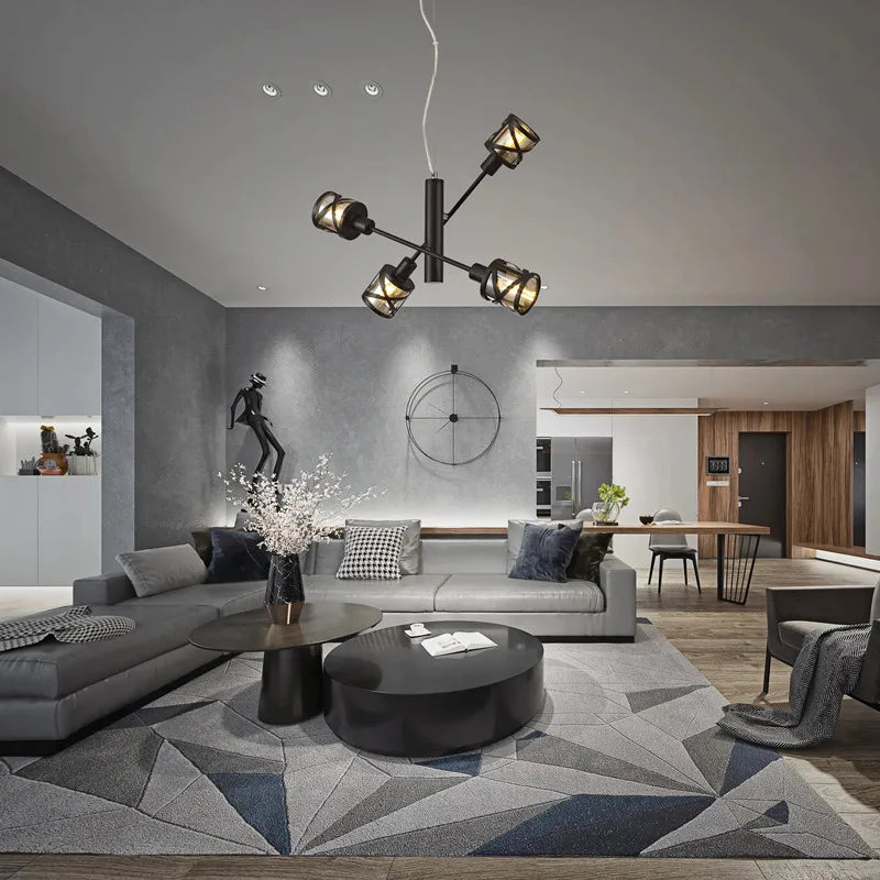 verstelbare moderne Scandinavische kroonluchter van retro industrieel glas