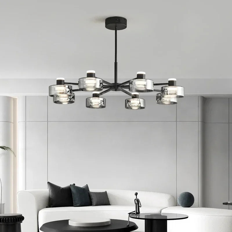 minimalistische moderne led kroonluchter van glas en koper