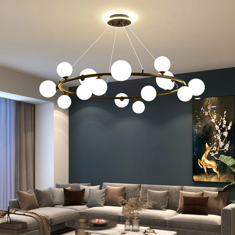 moderne matglazen kroonluchter met zwarte ring en verstelbare kabel