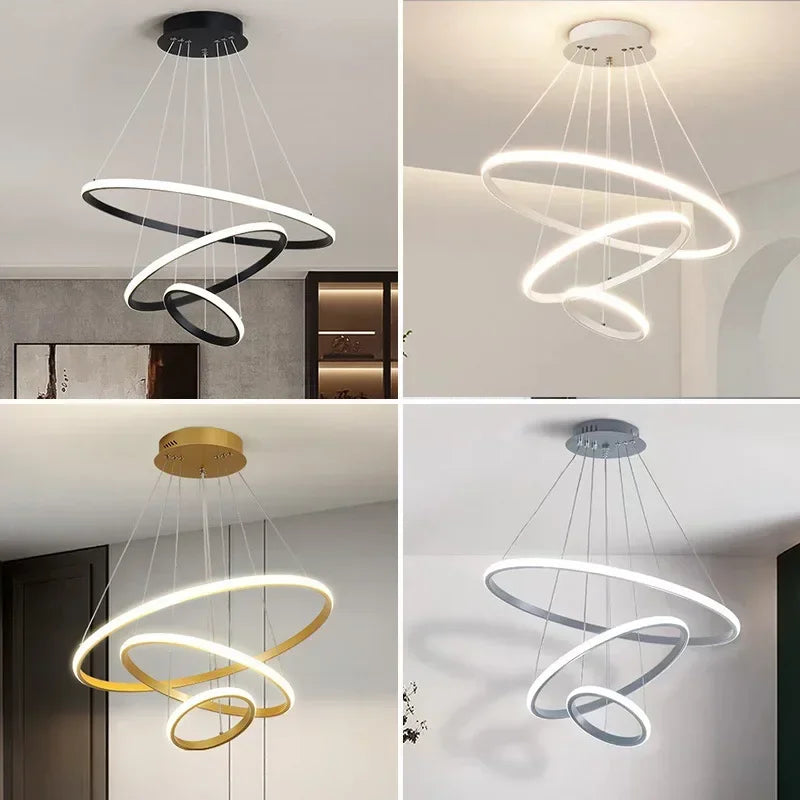 moderne ronde kroonluchter met drie cirkels en elegant design