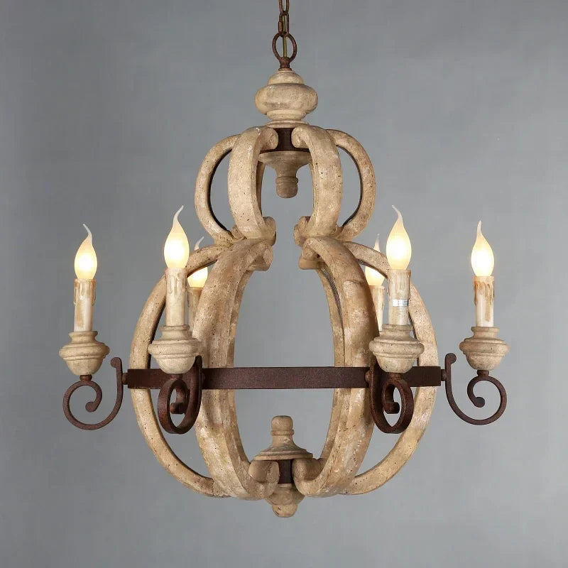 Elegante retro massief houten kroonluchter