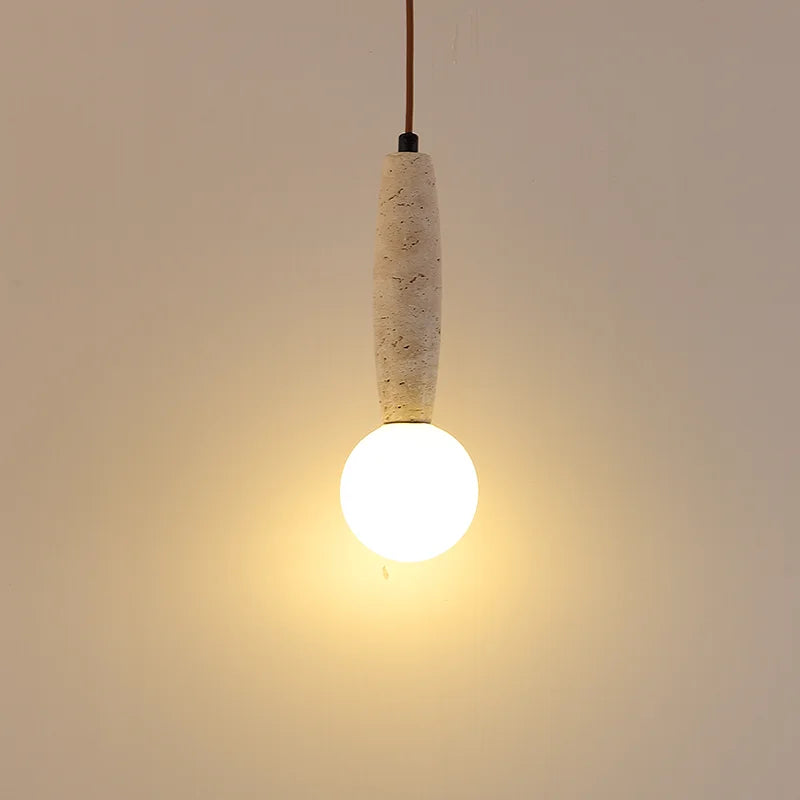 Retro Natuurlijke Steen Kunst Hanglamp Vintage Witte Glazen Lampenkap LED Kroonluchter Slaapkamer Nachtkastje Decoratie Verlichting