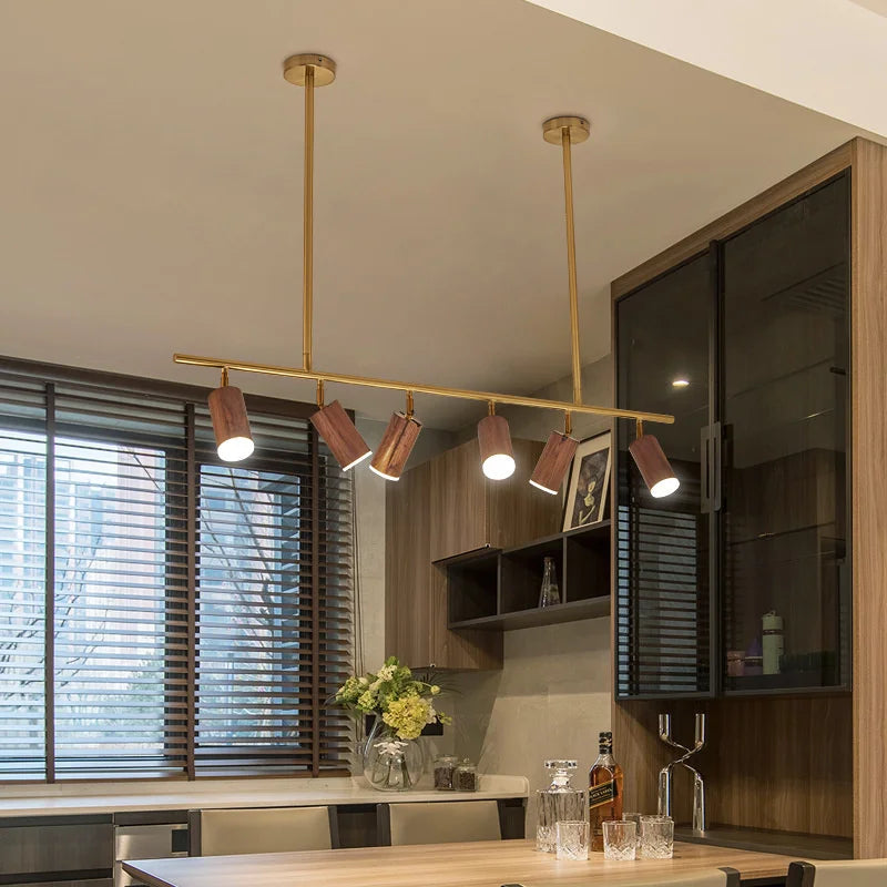 moderne led-kroonluchter van walnoothout voor huisdecoratie
