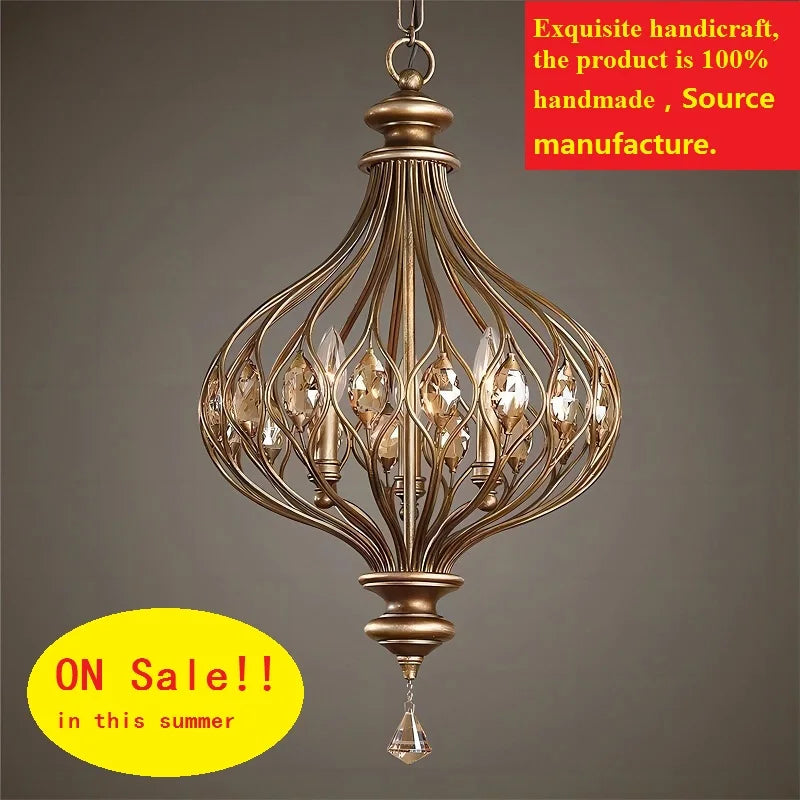 retro Franse kristallen kroonluchter in vintage stijl, hanglamp