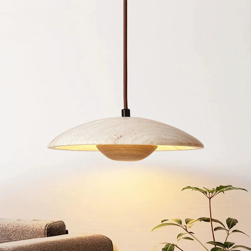 retro noordse kroonluchter van travertijn in wabi-sabi stijl, LED-hanglamp