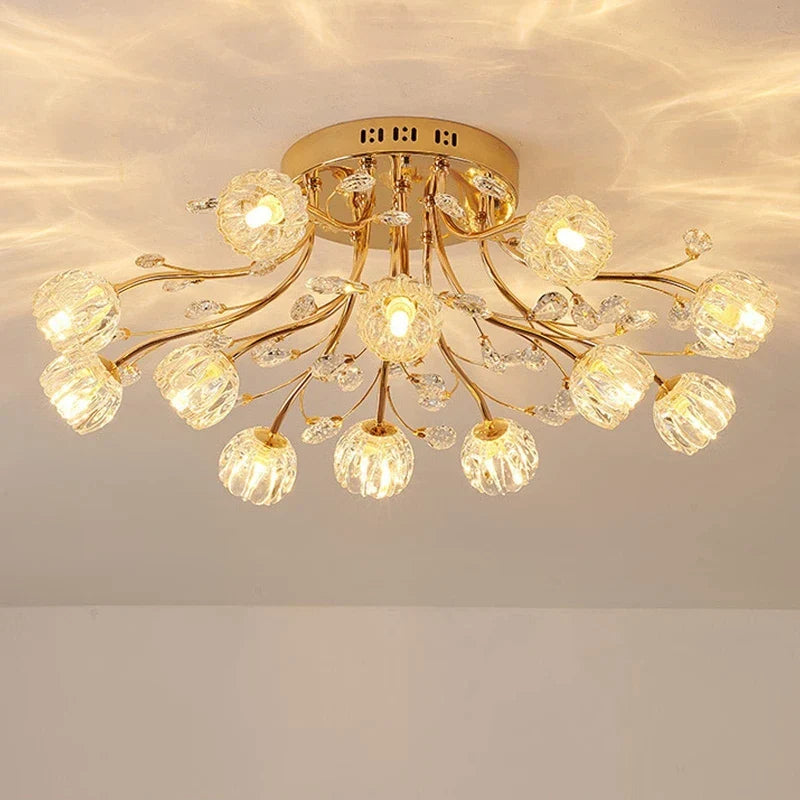 luxe noordelijke kristallen kroonluchter met glazen bloem en led
