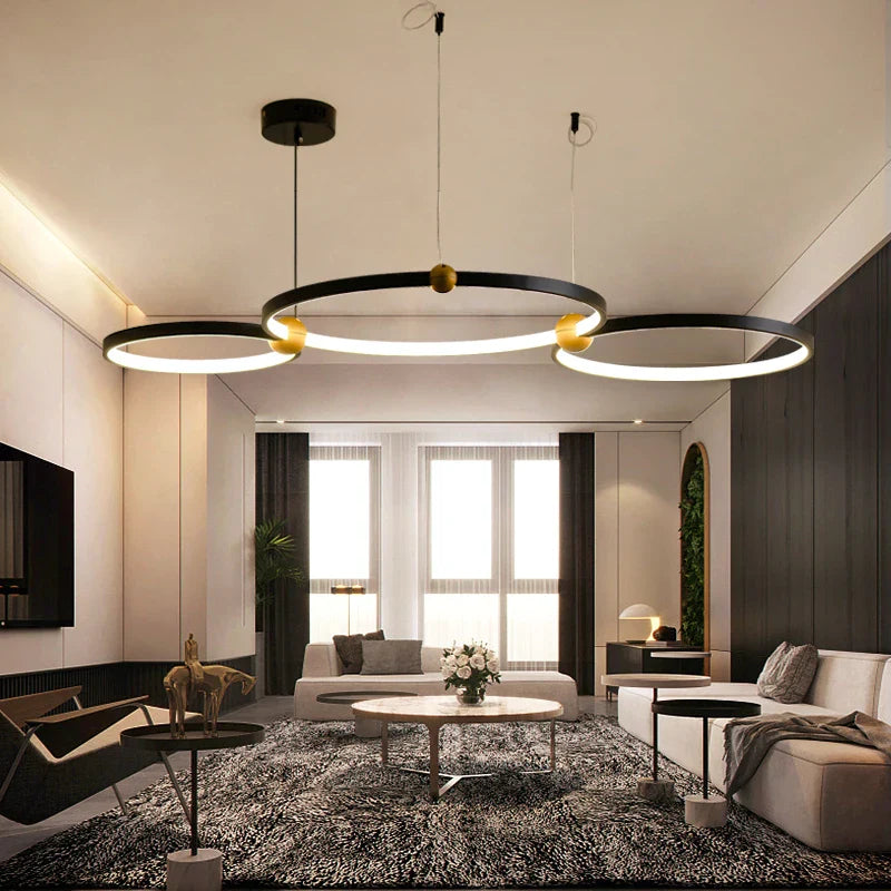 sandyha multi-ring zwarte ijzeren kroonluchter luxe led-design