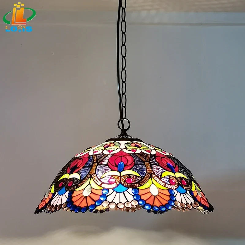 retro Europese hanglamp van handgemaakte gekleurde glazen kralen