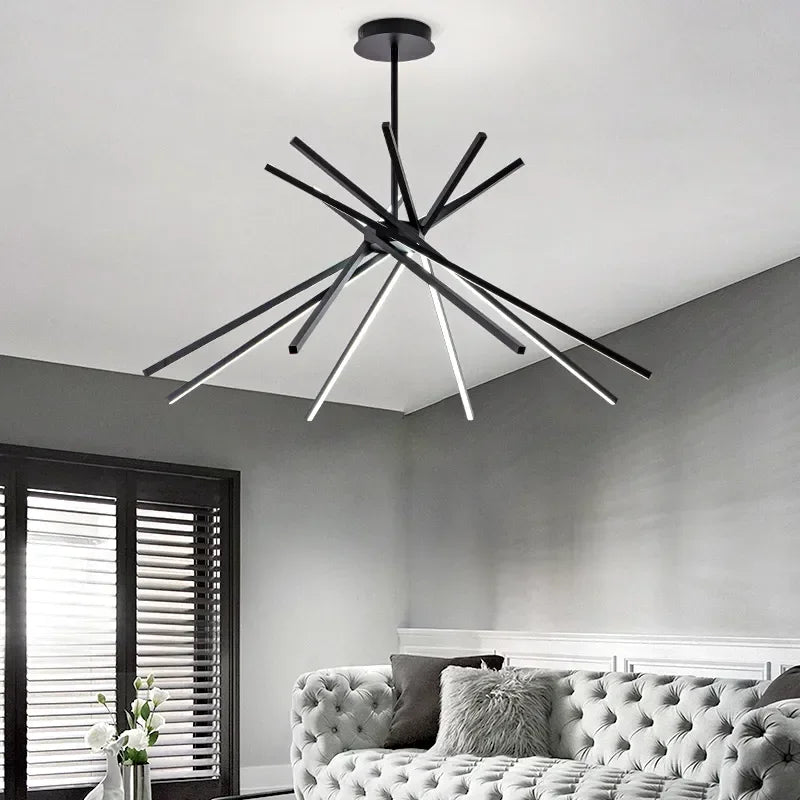 Noordelijke minimalistische lange led-hanglampen zwart wit aluminium woonkamerdecoratie kroonluchters hal hanglampen verlichting