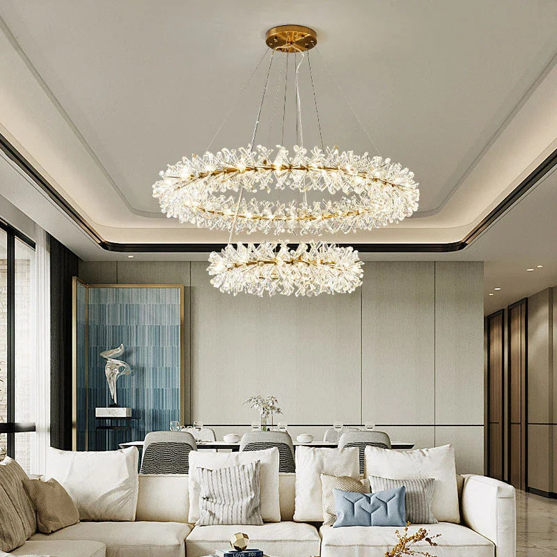 luxe kristallen bloem hanglamp met ronde ringen