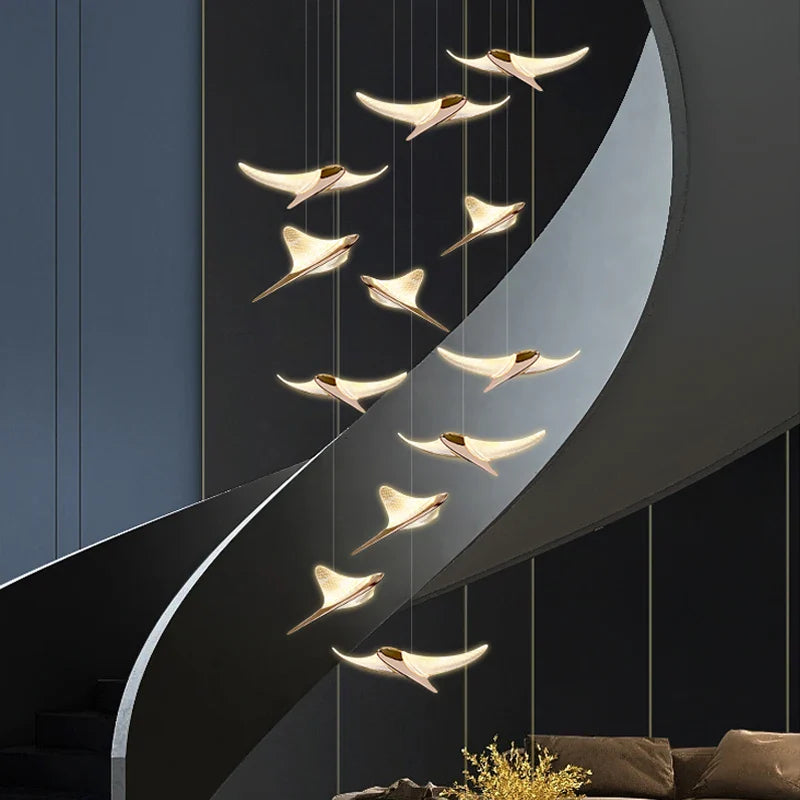 moderne led-kroonluchter meeuw duplex trapkooi nordisch