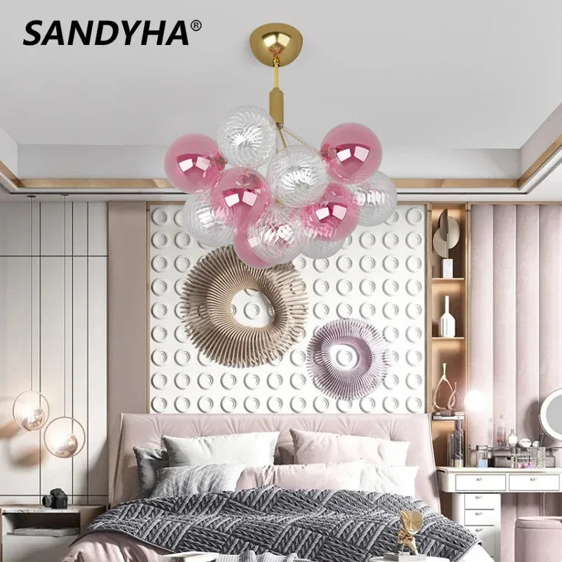Moderne plafondkroonluchter met meerkleurige glazen bol luxe decoratie verlichting