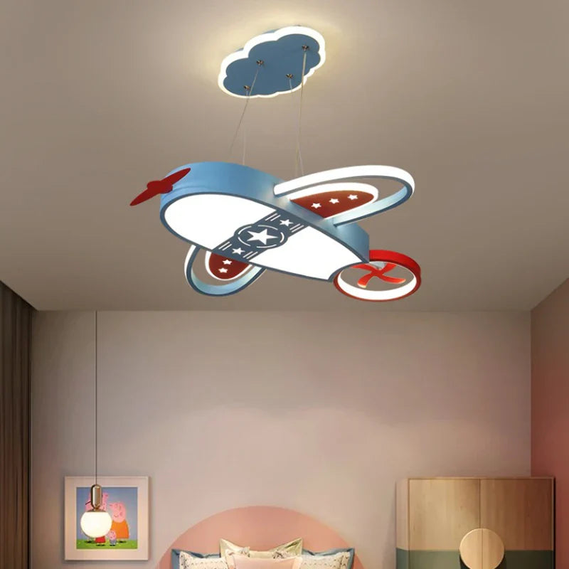moderne vliegtuigkroonluchter voor kinderen met afstandsbediening verlichting