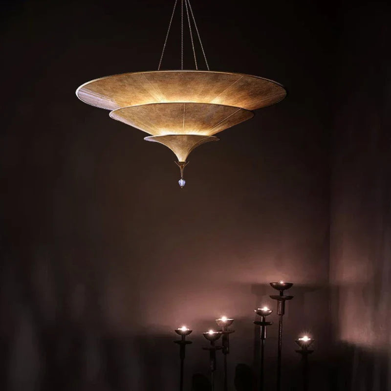 Thaise paraplu-kroonluchter in wabi-sabi stijl voor modern interieur