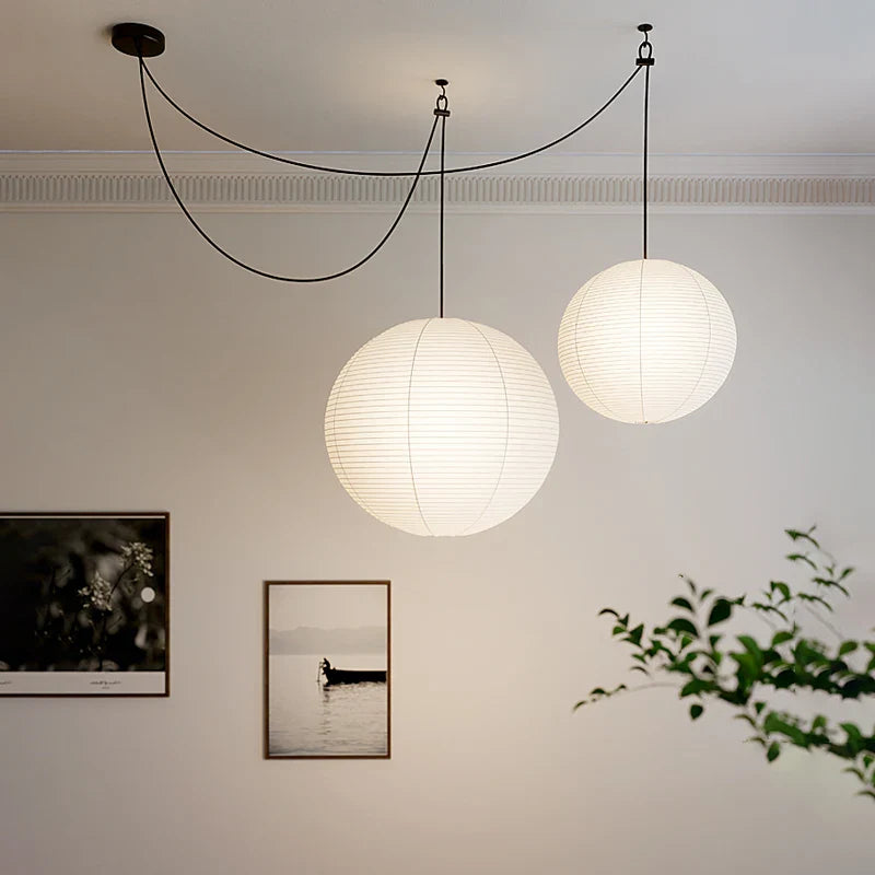 noordse wabi sabi hanglamp van rijstpapier met ronde led