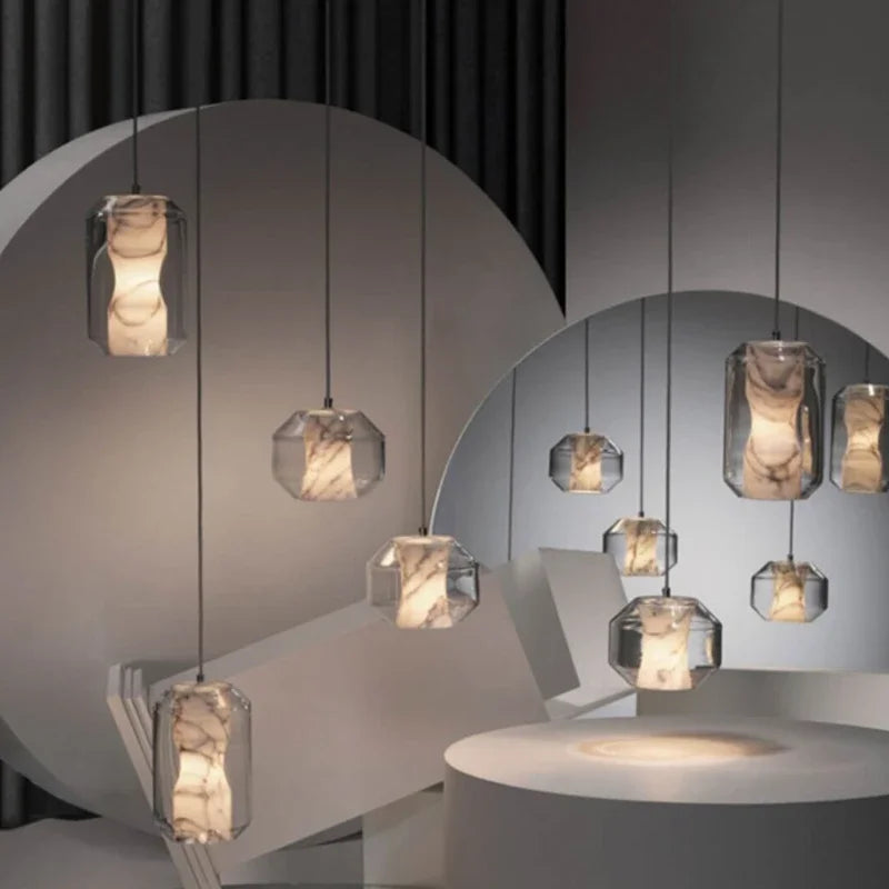 kroonluchter van natuurlijk glas in noordse stijl voor interieurdecoratie