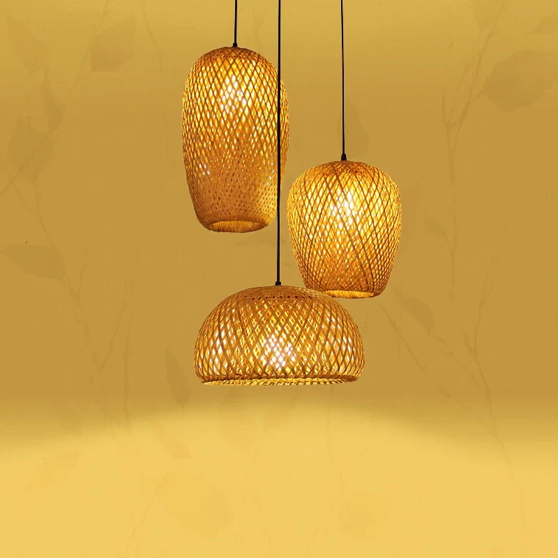Vintage hanglamp van bamboe