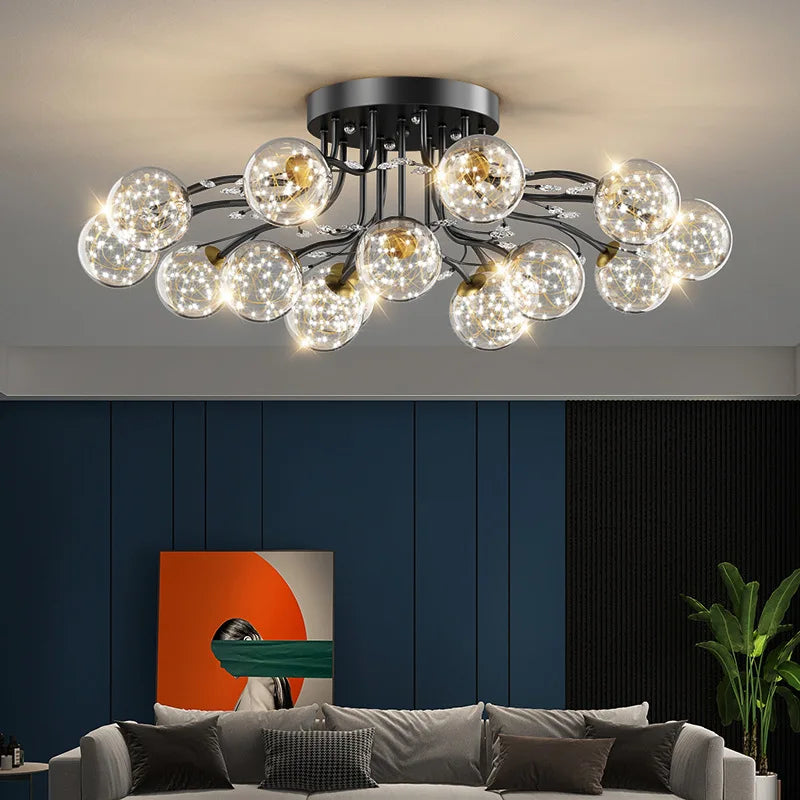 moderne en elegante led-kroonluchter van bubbelglas