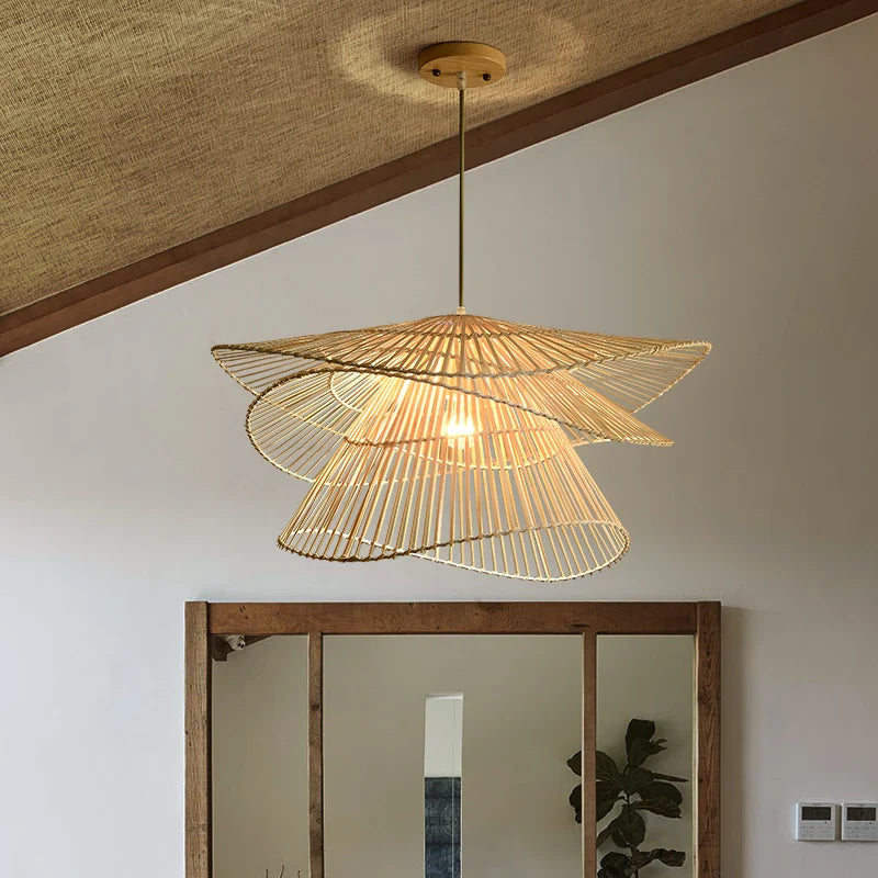 creatieve led-kroonluchter van bamboe en rotan voor huisdecoratie