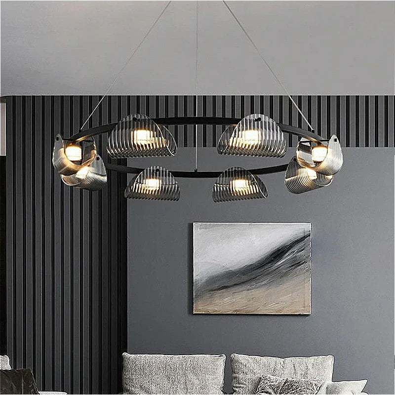 minimalistische Italiaanse glazen kroonluchter met strepen en led-verlichting