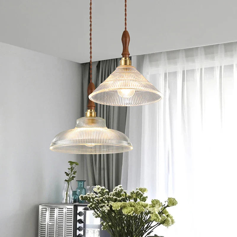 Hanglamp Glas en Koper Hout