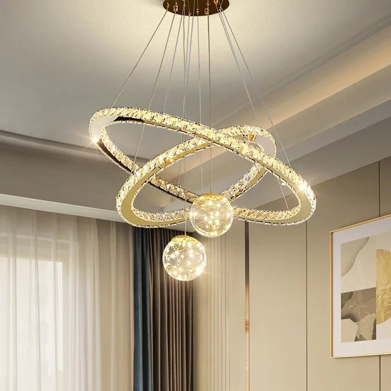 Moderne led kristallen kroonluchter met gouden sterafwerking
