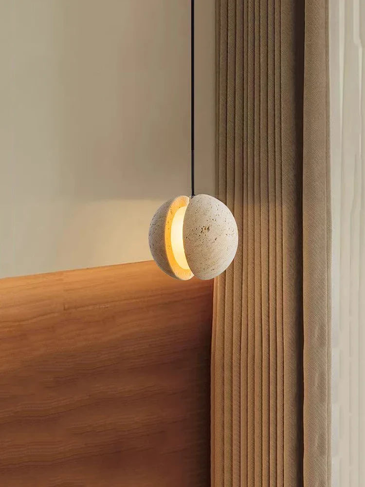 Wabi-sabi maansteen kroonluchter, warme decoratieve hanglamp